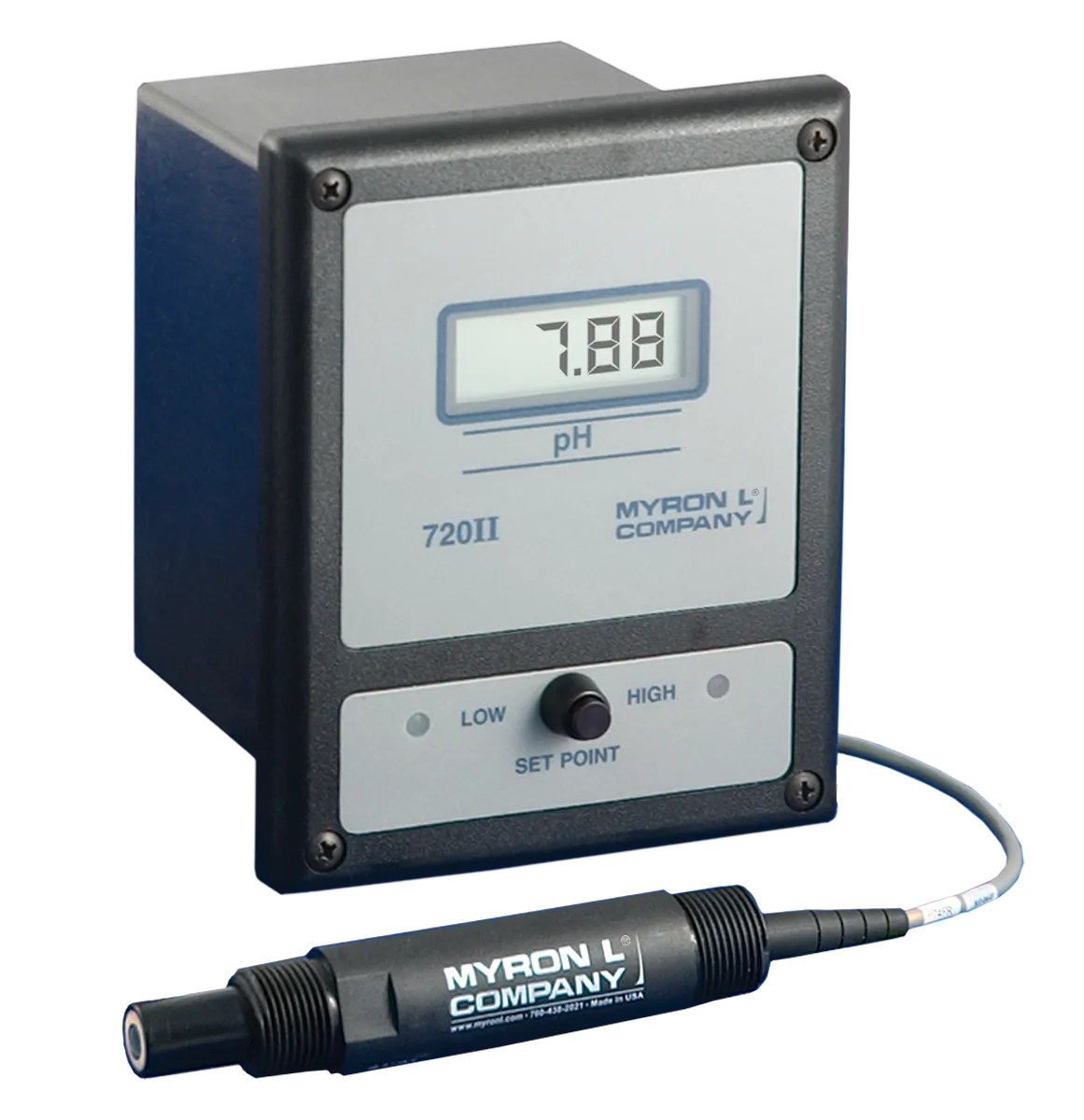 <h3>720 Series II Sensor Specifications:</h3>
<ul>
<li>Temperature Compensation: Integral temperature sensor provides automatic TC to 25°C between 0 – 100°C/ 32 – 212°F.</li>
<li>Pressure/Temperature Limits: P72S: Intermittent use up to 50 psi/690 kPa 100°C/212°F. High Temperature models available, see pH/ORP Sensor Selection Guide.</li>
<li>Cable: 5 wire, 24 ga. shielded, 10 ft./3 meters standard. 25 and 100 ft./8 and 30 meter lengths available.</li>
<li>Material: 1/2″ MNPT: CPVC body. 3/4″ MNPT: Ryton®* body.</li>
<li>Dimensions: P72S typical: overall length 165 mm/6.5 in., body 127 mm/5 in., electrode length 19 mm/.75 in.</li>
<li>*Ryton® PPS is a registered trademark of Chevron Phillips Chemical Company LLC</li>
</ul>
<p> </p>
<h3>Functional Specifications:</h3>
<table style="width: 76.4797%;">
<tbody>
<tr>
<td style="width: 26.6253%;"><strong>Ranges</strong></td>
<td style="width: 73.3526%;">0-14 pH or ±2000 mV ORP</td>
</tr>
<tr>
<td style="width: 26.6253%;"><strong> Display</strong></td>
<td style="width: 73.3526%;">Analog Models: 2.5 in./63 mm meter</td>
</tr>
<tr>
<td style="width: 26.6253%;"> </td>
<td style="width: 73.3526%;">Digital Models: .5 in./13 mm 3½ Digit LCD</td>
</tr>
<tr>
<td style="width: 26.6253%;"> </td>
<td style="width: 73.3526%;">Digital Option: 3½ Digit Backlit</td>
</tr>
<tr>
<td style="width: 26.6253%;"><strong>Linearity</strong></td>
<td style="width: 73.3526%;">Electronics: ±0.05% (±0.01 pH units/±1 mV of full scale)</td>
</tr>
<tr>
<td style="width: 26.6253%;"><strong> Resolution</strong></td>
<td style="width: 73.3526%;">Analog Meter: ±0.13 pH units/±40 mV</td>
</tr>
<tr>
<td style="width: 26.6253%;"> </td>
<td style="width: 73.3526%;">Digital Display: ±0.01 pH units/±1 mV</td>
</tr>
<tr>
<td style="width: 26.6253%;"><strong>Sensitivity</strong></td>
<td style="width: 73.3526%;">0.05% of full scale (0.01 pH units/1.0 mV)</td>
</tr>
<tr>
<td style="width: 26.6253%;"><strong>Stability</strong></td>
<td style="width: 73.3526%;">±0.05% of full scale (±0.01 pH units/±1.0 mV)</td>
</tr>
<tr>
<td style="width: 26.6253%;"><strong>Repeatability</strong></td>
<td style="width: 73.3526%;">±0.05% of full scale (±0.01 pH units/±1.0 mV)</td>
</tr>
<tr>
<td style="width: 26.6253%;"><strong>Calibration Check</strong></td>
<td style="width: 73.3526%;">Built-in (7 and 0 pH / 0 and -2000 mV)</td>
</tr>
<tr>
<td style="width: 26.6253%;"><strong>Recorder Output</strong></td>
<td style="width: 73.3526%;">Isolated 0-10 VDC @ 5 mA max. (linear); standard all models 100Ω</td>
</tr>
<tr>
<td style="width: 26.6253%;"><strong>Output Impedance</strong></td>
<td style="width: 73.3526%;">100Ω ±5%</td>
</tr>
<tr>
<td style="width: 26.6253%;"><strong>Sensor Inputs</strong></td>
<td style="width: 73.3526%;">1; 3 input option available.</td>
</tr>
<tr>
<td style="width: 26.6253%;"> </td>
<td style="width: 73.3526%;">(pH & ORP sensors may NOT be mixed.)</td>
</tr>
<tr>
<td style="width: 26.6253%;"><strong>Control Function</strong></td>
<td style="width: 73.3526%;">Single Alarm/controller fully adjustable 0-100% of full scale</td>
</tr>
<tr>
<td style="width: 26.6253%;"> </td>
<td style="width: 73.3526%;">Hysteresis: Adjustable from 0.3-3% of full scale</td>
</tr>
<tr>
<td style="width: 26.6253%;"> </td>
<td style="width: 73.3526%;">Indicators: Above (red) and below (green) set point LEDs (reversible)</td>
</tr>
<tr>
<td style="width: 26.6253%;"> </td>
<td style="width: 73.3526%;">Contact Rating: SPDT 10 amp @ 125 VAC, 30 VDC</td>
</tr>
<tr>
<td style="width: 26.6253%;"> </td>
<td style="width: 73.3526%;">Relay operates increasing or decreasing reading (selectable)</td>
</tr>
<tr>
<td style="width: 26.6253%;"> </td>
<td style="width: 73.3526%;">Second Alarm/controller, with above specifications – optional</td>
</tr>
<tr>
<td style="width: 26.6253%;"><strong>Solid State Output</strong></td>
<td style="width: 73.3526%;">Powered; 24 VDC unregulated 30 mA max.</td>
</tr>
<tr>
<td style="width: 26.6253%;"><strong>Power</strong></td>
<td style="width: 73.3526%;">115/230 VAC, 50/60 Hz, ±15% (user selectable)</td>
</tr>
<tr>
<td style="width: 26.6253%;"> </td>
<td style="width: 73.3526%;">24 VAC optional</td>
</tr>
<tr>
<td style="width: 26.6253%;"><strong>Maximum Power Consumption</strong></td>
<td style="width: 73.3526%;">@ 115V: 100 milliamps</td>
</tr>
<tr>
<td style="width: 26.6253%;"><strong>Dimensions</strong></td>
<td style="width: 73.3526%;">152 H x 122 W x 96 D mm / 6 H x 4.8 W x 3.8 D in.</td>
</tr>
<tr>
<td style="width: 26.6253%;"><strong>Construction</strong></td>
<td style="width: 73.3526%;">Fully gasketed, heavy-duty ABS case; water resistant and corrosion proof IP65/NEMA 4X rated</td>
</tr>
<tr>
<td style="width: 26.6253%;"><strong>Ambient Temp Range</strong></td>
<td style="width: 73.3526%;">0-60°C / 32-140°F</td>
</tr>
<tr>
<td style="width: 26.6253%;"><strong>Weight</strong></td>
<td style="width: 73.3526%;">0,9 kg/2 lbs.</td>
</tr>
</tbody>
</table>