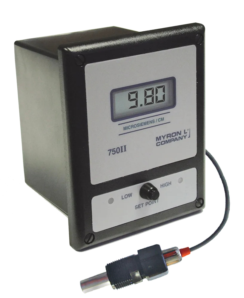 <h3>50 Series II Sensor Specifications:</h3>
<ul>
<li>Temperature Compensation: Integral thermistors provide automatic TC to 25ºC between 0-100ºC/32-212ºF.</li>
<li>Pressure /Temperature Limits: CS51: 100 psi / 690 kPa @ 100°C/212°F. 250 psig @ 205°C, Models CS40 and CS41 sensors available on special order.</li>
<li>Bushing: Modular Polypropylene threaded 3/4” NPT. 1/2” PVDF or 316 stainless steel fittings available as option.</li>
<li>Cable: Shielded 10 ft./3 meters standard 25 and 100 ft./ 8 and 30 meter lengths available. 100 ft./30 meter is maximum recommended.</li>
<li>Dimensions: CS51: Metal portion 30 L x 13 Dia. mm/ 1.2 L x .5 Dia. in.</li>
</ul>
<h3>Sensors — CS51LC, CS51 and CS52</h3>
<p>These reliable sensors feature an integral temperature sensor to ensure accurate and rapid automatic temperature compensation. The sturdy polypropylene bushing is modular for easy inexpensive replacement. Several alternatives for the metal portion of the sensor are available, depending on the demands of the application.</p>
<ul>
<li>CS51LC sensors (0.1 constant) are used for 5 and below.</li>
<li>CS51 sensors (1.0 constant) are used between 0-10 and 0-20,000.</li>
<li>CS52 sensors (10.0 constant) are used above 20,000.</li>
<li>Low cost, low temperature, low pressure sensors available upon request. See 750II Sensor Selection Guide.</li>
</ul>
<table style="width: 71.4254%;">
<tbody>
<tr>
<td style="width: 24.4829%;"><strong>Ranges</strong></td>
<td style="width: 75.4888%;">34 ranges from 0-1 ppm/μS (μM) to 0-200 ppt/mS (mM)</td>
</tr>
<tr>
<td style="width: 24.4829%;"> </td>
<td style="width: 75.4888%;">See Price List for further details.</td>
</tr>
<tr>
<td style="width: 24.4829%;"><strong>Display</strong></td>
<td style="width: 75.4888%;">Analog Models: 2.5 in./63 mm meter</td>
</tr>
<tr>
<td style="width: 24.4829%;"> </td>
<td style="width: 75.4888%;">Digital Models: .5 in./13 mm 3½ Digit LCD</td>
</tr>
<tr>
<td style="width: 24.4829%;"> </td>
<td style="width: 75.4888%;">Digital Option: 3½ or 4½ Digit Backlit</td>
</tr>
<tr>
<td style="width: 24.4829%;"><strong>Accuracy</strong></td>
<td style="width: 75.4888%;">Analog Models: ± 2% of full scale</td>
</tr>
<tr>
<td style="width: 24.4829%;"> </td>
<td style="width: 75.4888%;">Digital Models: ± 1% of full scale</td>
</tr>
<tr>
<td style="width: 24.4829%;"><strong>Sensitivity</strong></td>
<td style="width: 75.4888%;">0.05% of full scale</td>
</tr>
<tr>
<td style="width: 24.4829%;"><strong>Stability</strong></td>
<td style="width: 75.4888%;">0.05% of full scale</td>
</tr>
<tr>
<td style="width: 24.4829%;"><strong>Repeatability</strong></td>
<td style="width: 75.4888%;">0.1% of full scale</td>
</tr>
<tr>
<td style="width: 24.4829%;"><strong>Calibration Check</strong></td>
<td style="width: 75.4888%;">Built-in</td>
</tr>
<tr>
<td style="width: 24.4829%;"><strong>Recorder Output</strong></td>
<td style="width: 75.4888%;">0-10 VDC @ 5 mA max. (linear); standard all models</td>
</tr>
<tr>
<td style="width: 24.4829%;"><strong>Sensor Inputs</strong></td>
<td style="width: 75.4888%;">1 (3 input option available)</td>
</tr>
<tr>
<td style="width: 24.4829%;"><strong>Control Function</strong></td>
<td style="width: 75.4888%;">Single Alarm/controller fully adjustable 0-100% of full scale</td>
</tr>
<tr>
<td style="width: 24.4829%;"> </td>
<td style="width: 75.4888%;">Hysteresis: Adjustable from 0.3-3% of full scale</td>
</tr>
<tr>
<td style="width: 24.4829%;"> </td>
<td style="width: 75.4888%;">Indicators: Above (red) and below (green) setpoint LEDs (reversible)</td>
</tr>
<tr>
<td style="width: 24.4829%;"> </td>
<td style="width: 75.4888%;">Contact Rating: SPDT 10 amp @ 250 VAC, 30 VDC. Relay operates decreasing or increasing reading (selectable).</td>
</tr>
<tr>
<td style="width: 24.4829%;"> </td>
<td style="width: 75.4888%;">Second Alarm/controller, with above specifications – optional</td>
</tr>
<tr>
<td style="width: 24.4829%;"><strong>Solid State Output</strong></td>
<td style="width: 75.4888%;">Powered; 24 VDC unregulated 30 mA max.</td>
</tr>
<tr>
<td style="width: 24.4829%;"><strong>Power</strong></td>
<td style="width: 75.4888%;">115/230 VAC, 50/60 Hz, ±15% (user selectable)</td>
</tr>
<tr>
<td style="width: 24.4829%;"> </td>
<td style="width: 75.4888%;">24 VAC optional</td>
</tr>
<tr>
<td style="width: 24.4829%;"><strong>Maximum Power Consumption</strong></td>
<td style="width: 75.4888%;">@ 115V: 100 milliamps</td>
</tr>
<tr>
<td style="width: 24.4829%;"><strong>Dimensions</strong></td>
<td style="width: 75.4888%;">152 H x 122 W x 96 D mm / 6 H x 4.8 W x 3.8 D in.</td>
</tr>
<tr>
<td style="width: 24.4829%;"><strong>Construction</strong></td>
<td style="width: 75.4888%;">Fully gasketed heavy-duty ABS case; water resistant and corrosion proof IP65/NEMA 4X rated</td>
</tr>
<tr>
<td style="width: 24.4829%;"><strong>Ambient Temp Range</strong></td>
<td style="width: 75.4888%;">0-60°C / 32-140°F</td>
</tr>
<tr>
<td style="width: 24.4829%;"><strong>Weight</strong></td>
<td style="width: 75.4888%;">0,9 kg/2 lbs.</td>
</tr>
</tbody>
</table>