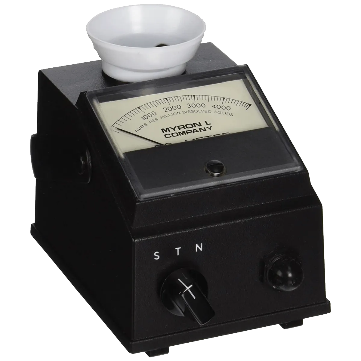 <h3><strong>PoolMeter™ Specifications:</strong></h3>
<table>
<tbody>
<tr>
<td><strong>Ranges:</strong></td>
<td>0-5000 ppm Total Dissolved Solids (TDS) “T” 0-5000 ppm Sodium Chloride (NaCl) “N”</td>
</tr>
<tr>
<td><strong>Accuracy:</strong></td>
<td>±2% of full scale
<p> </p>
<p>±1% at calibration point</p>
</td>
</tr>
<tr>
<td><strong>Repeatability:</strong></td>
<td>±1%</td>
</tr>
<tr>
<td><strong>Temperature</strong>
<p> </p>
<p><strong>Compensation:</strong></p>
</td>
<td>Automatic to 25°C/77°F for samples
<p> </p>
<p>between 10-71°C/50-160°F</p>
</td>
</tr>
<tr>
<td><strong>Electrodes (Built-in):</strong></td>
<td>Never need replatinizing or replacement </td>
</tr>
<tr>
<td><strong>Cell Cup:</strong></td>
<td>Chip and crack resistant polyethylene</td>
</tr>
<tr>
<td><strong>Calibration:</strong></td>
<td>Built-in standardization “S” value.
<p> </p>
<p>Easy and fast with standard solutions.</p>
</td>
</tr>
<tr>
<td><strong>Circuitry:</strong></td>
<td>Sealed against moisture</td>
</tr>
<tr>
<td><strong>Power:</strong></td>
<td>One 9V battery supplied;
<p> </p>
<p>Battery Life: >2000 tests/1 year</p>
</td>
</tr>
<tr>
<td><strong>Dimensions:</strong></td>
<td>3.4 W x 4.5 D x 4.0 H in./
<p> </p>
<p>86 W x 114 D x 102 H mm</p>
</td>
</tr>
<tr>
<td><strong>Weight:</strong></td>
<td>1 lb./0,45 kg </td>
</tr>
</tbody>
</table>