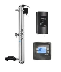 <table>
<tbody>
<tr>
<td>Flow Rates</td>
<td> </td>
<td> </td>
</tr>
<tr>
<td> </td>
<td>100mJ/cm<sup>2</sup></td>
<td>100 mJ/cm<sup>2</sup>: 24 GPM (90 lpm)</td>
</tr>
<tr>
<td>Specifications</td>
<td> </td>
<td> </td>
</tr>
<tr>
<td> </td>
<td>Dimensions</td>
<td>41″ x 4″ (103 cm x 10 cm)</td>
</tr>
<tr>
<td> </td>
<td>Shipping Weight lbs (kg)</td>
<td>31 lbs (14 kg)</td>
</tr>
<tr>
<td> </td>
<td>Connection Size</td>
<td>1 1/4” MNPT x 1” FNPT COMBO</td>
</tr>
<tr>
<td> </td>
<td>Power Consumption</td>
<td>230W</td>
</tr>
</tbody>
</table>