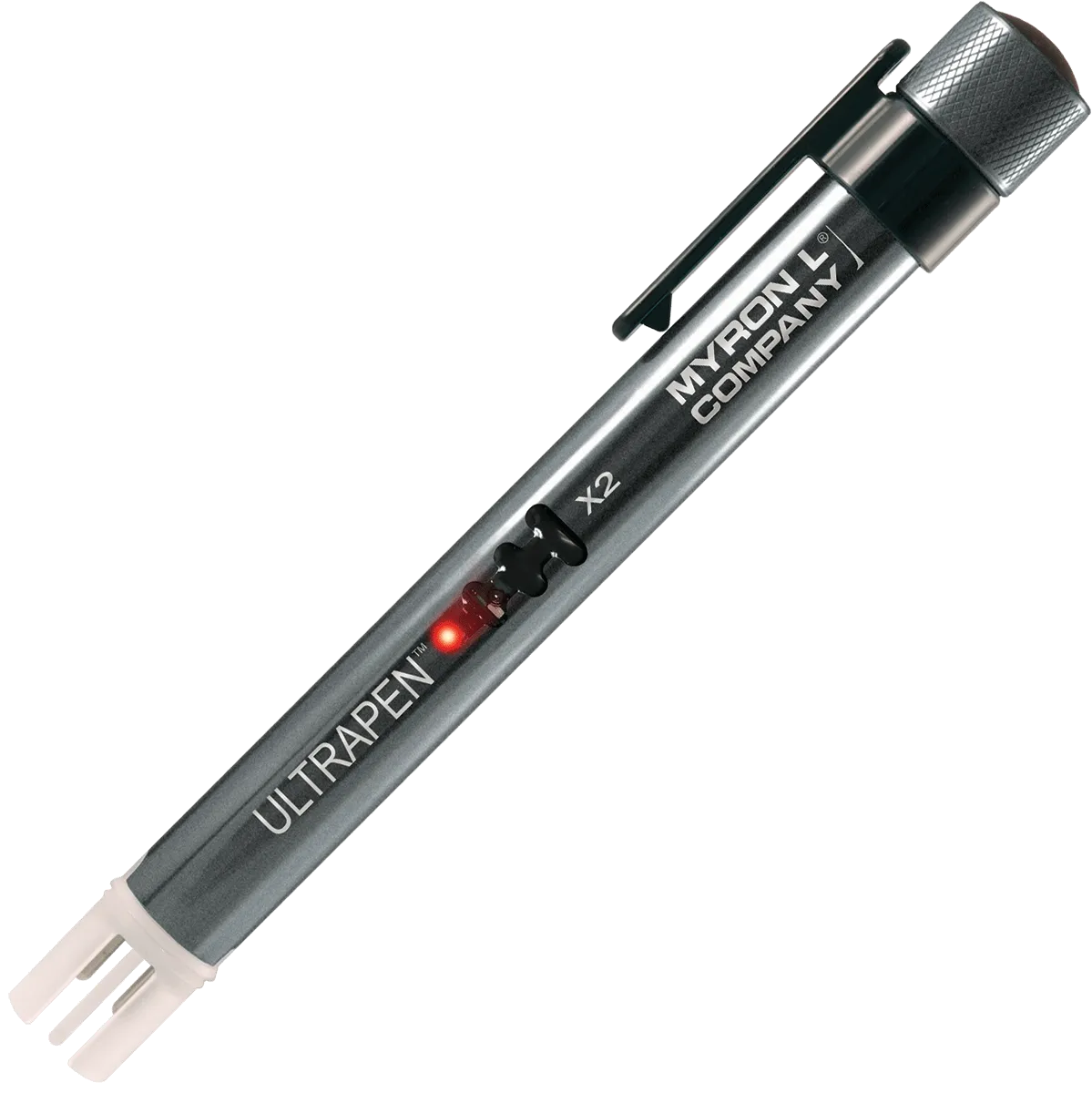 <h3>ULTRAPENx2™ PTBT1 Specifications:</h3>
<table width="1278">
<tbody>
<tr>
<td>System Requirements:</td>
<td>Myron L<sup>®</sup> Company PTBTX2™ App: Apple iOS 10.0 or later; Android OS 7.0 or later.</td>
</tr>
<tr>
<td>Measurement Range:</td>
<td>Conductivity & TDS: 1-9999 µS or ppm; Salinity: 0.0010-9.999 ppt;
<p> </p>
<p>Temperature: 0°-71°C / 32°-160°F</p>
</td>
</tr>
<tr>
<td>Accuracy (After Wet Calibration):</td>
<td>± 1% of Reading; Temperature: ± 0.1ºC</td>
</tr>
<tr>
<td>Resolution:</td>
<td>Conductivity and TDS: 0.1 for 1.0 – 99.9 µS or ppm
<p> </p>
<p>1 for 100 – 9,999 µS or ppm</p>
<p>Salinity: 0.0001 for 0.0010 – 0.0999 ppt</p>
<p> 0.001 for 0.100 – 9.999 ppt</p>
<p>Temperature: 0.1ºC orºF </p>
</td>
</tr>
<tr>
<td>Repeatability:</td>
<td><1000 µS or ppm ± 1 Count
<p> </p>
<p>≥ 1000 µS or ppm ± 0.3% of Reading </p>
</td>
</tr>
<tr>
<td>Time to Reading Stabilization:</td>
<td>10 – 20 seconds</td>
</tr>
<tr>
<td>Power Consumption:</td>
<td>Active Mode: 30 – 140 mA, Sleep Mode: 2 µA</td>
</tr>
<tr>
<td>Temperature Compensation Method:</td>
<td>Automatic to 25ºC</td>
</tr>
<tr>
<td>Physical Dimensions:</td>
<td>17.15 cm L x 1.59 cm D or 6.75 in. L x .625 in. D </td>
</tr>
<tr>
<td>Weight:</td>
<td>55 g or 1.94 oz.</td>
</tr>
<tr>
<td>Case Material:</td>
<td>Anodized Aircraft Aluminum with Protective Coating</td>
</tr>
<tr>
<td>Battery Type:</td>
<td>One N type, Alkaline 1.5 V</td>
</tr>
<tr>
<td>Calibration Standard Solution:</td>
<td>KCl: 1800 µS for COND; 442™: 3000 ppm (2027 ppm NaCl) for TDS and Salinity</td>
</tr>
<tr>
<td>Operating/Storage Temperature:</td>
<td>0 – 55ºC or 32 – 131ºF</td>
</tr>
<tr>
<td>Water Resistance:</td>
<td>IP67 and NEMA 6</td>
</tr>
<tr>
<td>EN61236-1: 2006 – Annex A: 2008; </td>
<td>Electrostatic discharge to the PTBT1 may cause it to spontaneously power on.
<p> </p>
<p>If this occurs, the PTBT1 will power off after several seconds.</p>
</td>
</tr>
<tr>
<td>FCC ID: T7VPAN17</td>
<td>The Bluetooth transceiver device meets the requirements for modular transmitter
<p> </p>
<p>approval as detailed in FCC Public Notice DA00-1407.</p>
</td>
</tr>
<tr>
<td>Canada (IC), license:
<p> </p>
<p>IC: 216Q-PAN17</p>
</td>
<td>The Bluetooth transceiver device meets the requirements for modular transmitter
<p> </p>
<p>approval as detailed in RSS-GEN. </p>
</td>
</tr>
</tbody>
</table>
<h3><strong>ULTRAPENx2™ PTBT1 Functions:</strong></h3>
<table>
<tbody>
<tr>
<td><strong>MODE</strong></td>
<td><strong>PARAMETER</strong></td>
<td><strong>SOLUTION MODEL</strong></td>
<td><strong>UNITS</strong></td>
</tr>
<tr>
<td>Cond <span style="font-weight: 400;">KCl </span></td>
<td>Conductivity</td>
<td>potassium chloride</td>
<td>microsiemens (µS)</td>
</tr>
<tr>
<td>TDS <span style="font-weight: 400;">442</span></td>
<td>Total Dissolved Solids (TDS)</td>
<td>Myron L<sup>®</sup> Company, 442 Natural Water™ Standard Solution</td>
<td>parts per million (ppm)</td>
</tr>
<tr>
<td>TDS<span style="font-weight: 400;"> NaCl</span></td>
<td>Total Dissolved Solids (TDS)</td>
<td>sodium chloride</td>
<td>parts per million (ppm)</td>
</tr>
<tr>
<td>SAL<span style="font-weight: 400;"> 442</span></td>
<td>Salinity (SAL)</td>
<td>Myron L<sup>®</sup> Company, 442 Natural Water™ Standard Solution</td>
<td>parts per thousand (ppt)</td>
</tr>
<tr>
<td>SAL<span style="font-weight: 400;"> NaCl</span></td>
<td>Salinity (SAL)</td>
<td>sodium chloride</td>
<td>parts per thousand (ppt)</td>
</tr>
</tbody>
</table>