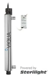 <table>
<tbody>
<tr>
<td>Flow Rates</td>
<td> </td>
<td> </td>
</tr>
<tr>
<td> </td>
<td>16mJ/cm<sup>2</sup></td>
<td>11 GPM (42 lpm) (2.5 m<sup>3</sup>/hr)</td>
</tr>
<tr>
<td> </td>
<td>30mJ/cm<sup>2</sup></td>
<td>6 GPM (23 lpm) (1.4 m<sup>3</sup>/hr)</td>
</tr>
<tr>
<td> </td>
<td>40mJ/cm<sup>2</sup></td>
<td>4.5 GPM (17 lpm) (1.0 m<sup>3</sup>/hr)</td>
</tr>
<tr>
<td>Specifications</td>
<td> </td>
<td> </td>
</tr>
<tr>
<td> </td>
<td>Dimensions</td>
<td>22″ x 2 1/2″ (56 cm x 6.5 cm) | S5Q-P/12VDC: 22″ x 2 1/2″ (56.1 cm x 6.4 cm)</td>
</tr>
<tr>
<td> </td>
<td>Shipping Weight lbs (kg)</td>
<td>8 lbs (3.6 kg)</td>
</tr>
<tr>
<td> </td>
<td>Connection Size</td>
<td>3/4″ MNPT</td>
</tr>
<tr>
<td> </td>
<td>Power Consumption</td>
<td>30W | S5Q-P/12VDC: 26W</td>
</tr>
</tbody>
</table>