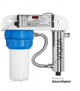 <table>
<tbody>
<tr>
<td>Flow Rates</td>
<td> </td>
<td> </td>
</tr>
<tr>
<td> </td>
<td>16mJ/cm<sup>2</sup></td>
<td>16 GPM (60 lpm) (3.6 m<sup>3</sup>/hr)</td>
</tr>
<tr>
<td> </td>
<td>30mJ/cm<sup>2</sup></td>
<td>9 GPM (34 lpm) (2.0 m<sup>3</sup>/hr)</td>
</tr>
<tr>
<td> </td>
<td>40mJ/cm<sup>2</sup></td>
<td>7 GPM (26 lpm) (1.6 m<sup>3</sup>/hr)</td>
</tr>
<tr>
<td>Specifications</td>
<td> </td>
<td> </td>
</tr>
<tr>
<td> </td>
<td>Dimensions</td>
<td>17″ x 10 1/2″ x 18″ (43 cm x 26 cm x 45 cm)</td>
</tr>
<tr>
<td> </td>
<td>Shipping Weight lbs (kg)</td>
<td>26 lbs (11.8 kg)</td>
</tr>
<tr>
<td> </td>
<td>Connection Size</td>
<td>1″MNPT INLET / 1″ x 3/4″ COMBO OUTLET (/2B – BSP)</td>
</tr>
<tr>
<td> </td>
<td>Power Consumption</td>
<td>35W</td>
</tr>
</tbody>
</table>